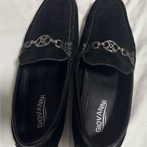 Giovanni Black Suede Slip-On Loafers with Silver Hardware